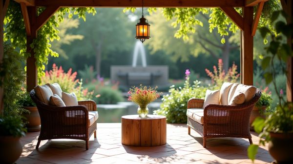 Aménagement extérieur avec un salon de jardin adapté