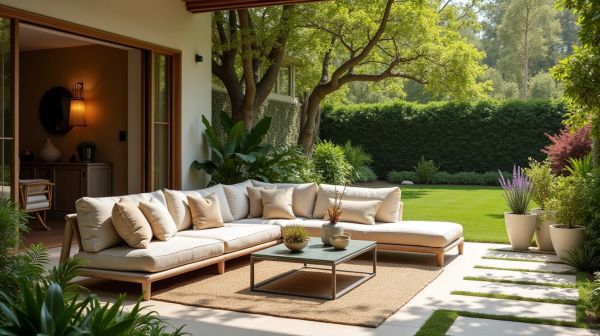 Aménagement extérieur avec un salon de jardin adapté